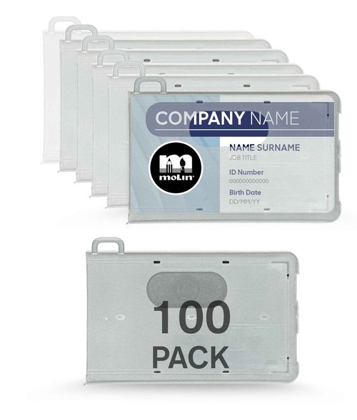 100 Pack - Molin Closed Face ID Badge Holder | Closed Face ID Card Holder for Lanyard, Name Badge, Keycard, Access Card | Durable Clear ID Sleeve for Work, Office, Events & Identification Supplies