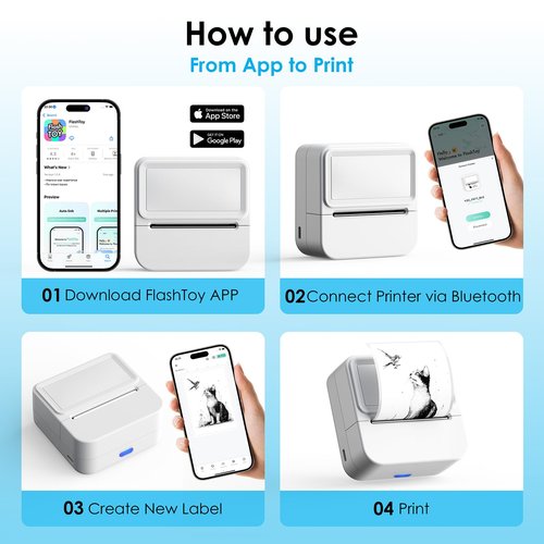 KNAON Bluetooth Sticker Printer with 1 Roll of Sticker Paper, Y2C Mini Sticker Maker Machine, Pocket Thermal Label Maker Machine with Tape for DIY, Notes, Photos – Ideal Gift for Kids&Crafter, White