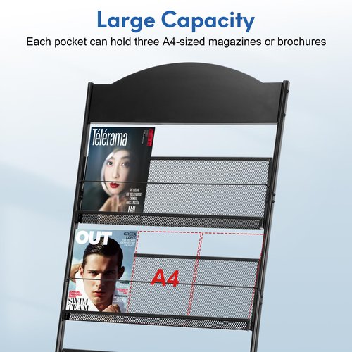 Magazine Rack Floor, Literature Display Rack Brochure Stand for Offices, Trade Show Exhibitions Office Retail Store (Black)