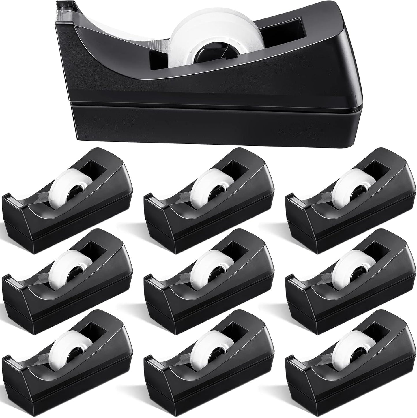 Skiennix Desktop Tape Dispensers - Non-Skid Base for Office & Home | 10 Pack - Black