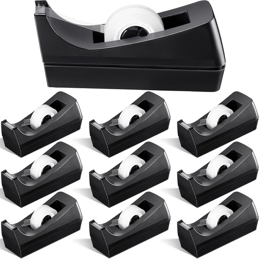 Skiennix Desktop Tape Dispensers - Non-Skid Base for Office & Home | 10 Pack - Black