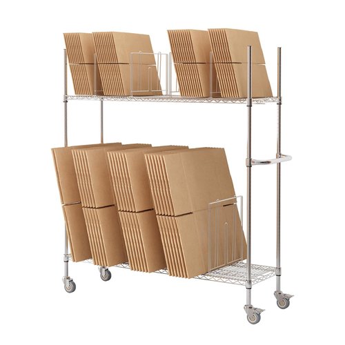 Commercial Wire Carton Cart, 60" x 18" x 69", 2-Tier Wire Carton Stand Unit, 400Lb Floor-Standing Storage Cart with Wheels & Handle, Box Rack for Home Supermarket Warehouse