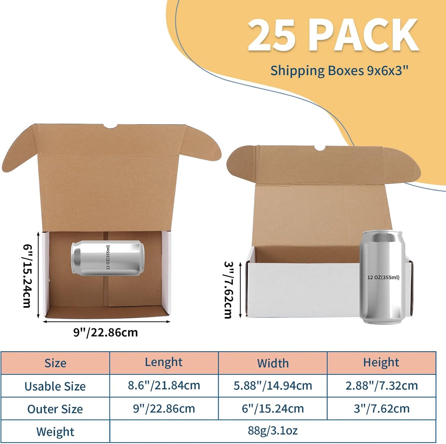 ZBEIVAN White Shipping Boxes - 9x6x3 Corrugated Cardboard Mailer Set of 25 for Small Business Packaging