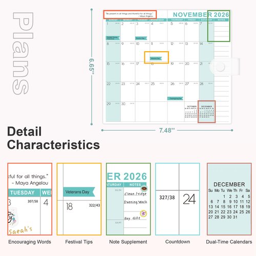 Eyrozill Small Pocket Calendar 2025-2027 for Purse, 3.66" x 6.65", 24-Month Portable Planner Book with PVC Cover, Jul.2025-Jun.2027