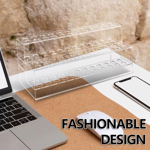 SUNSHNO Plastic Pen Holder Stand, 48-Slots Clear Pen Display Stand Rack Eyebrow Pen Stand Makeup Brush Rack Organizer for Store School Office Home, Transparency