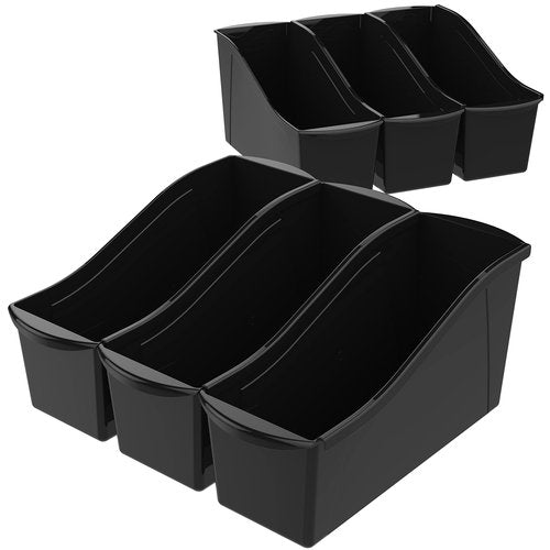Storex Large Book Bin, Interlocking Plastic Organizer for Home, Office and Classroom, Black, (70109E06C) (Pack of 6)