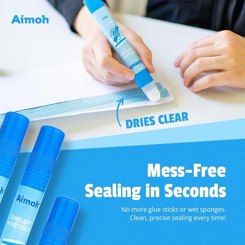 Aimoh Envelope Moistener - Fast-Drying Adhesive Sealer for Envelopes & Letters | 8 Pack (13454)