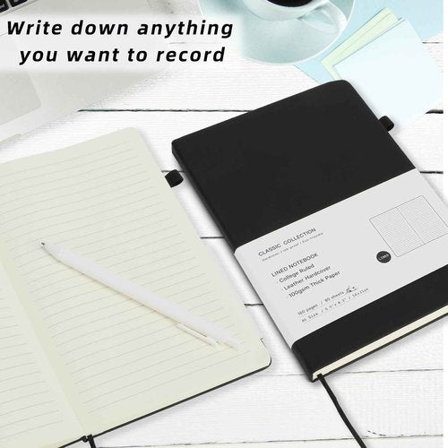 Coopay 24 Pack A5 Journal Notebook with 24 White Pens Bulk Classic Ruled Hardcover Leather Journal Set with Pen Holder for Men Women Writing Office Home School Business, 100GSM, 8.3” x 5.5” (Black)