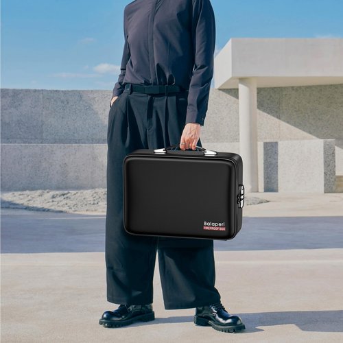 BALAPERI Fireproof File Organizer with Fireproof Zipper,Fireproof Document Box Hard Case with Lock,Portable Document Safe for Important Document Laptop Valuables(Black,15.8"x4.8"x12.6")