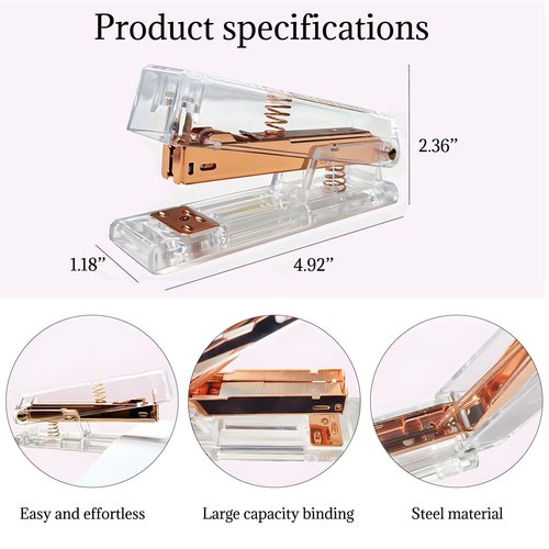 Cute Rose Gold Desk Stapler – Acrylic Transparent Design with Musical Note & Piano Keyboard Pattern, for Home, Office, and Music Lovers Gift (Piano Keyboard)