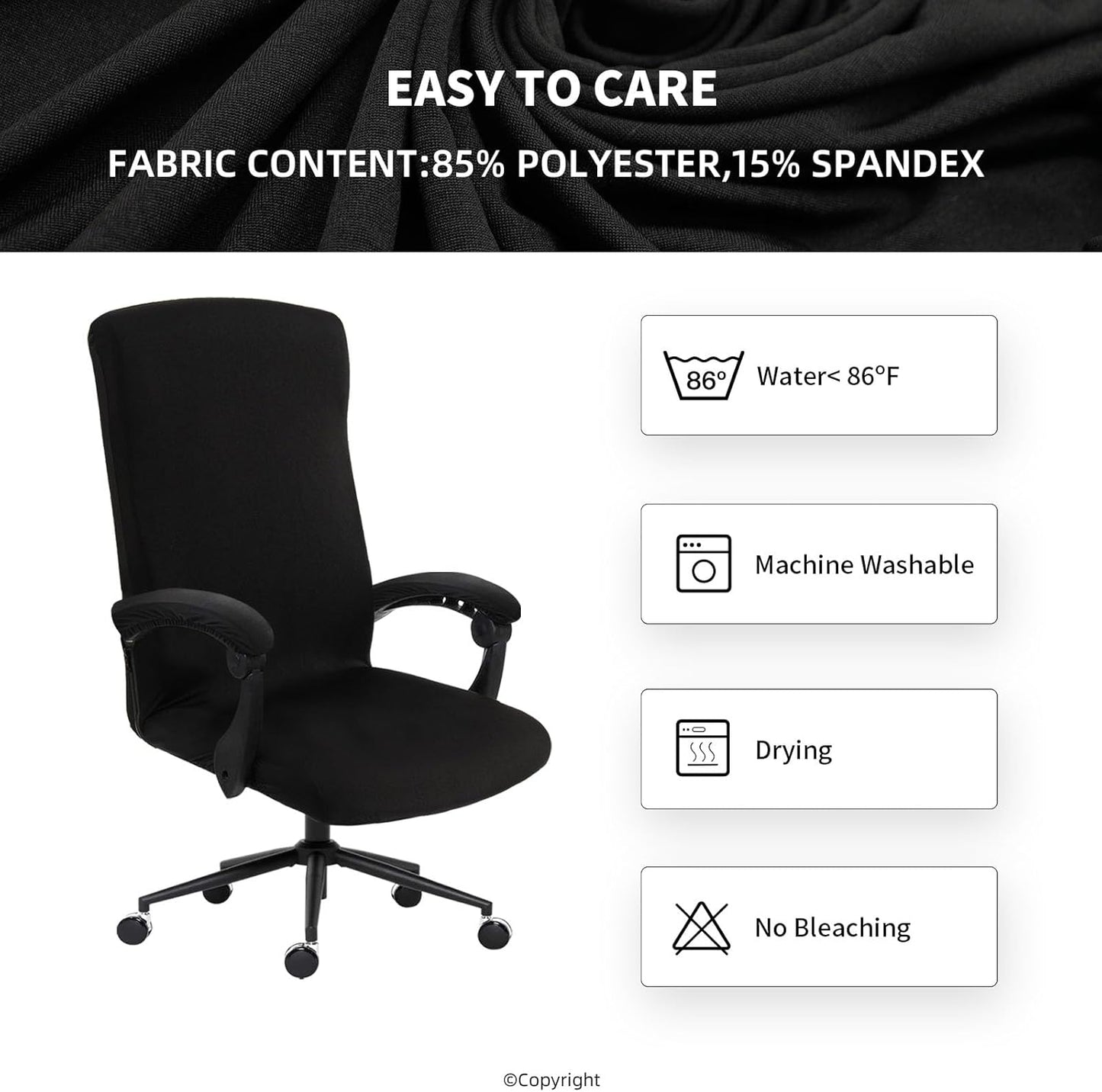 Skiennix Stretch Computer Office Chair Cover - Durable, Washable Spandex Slipcover with Armrest Covers | Brown