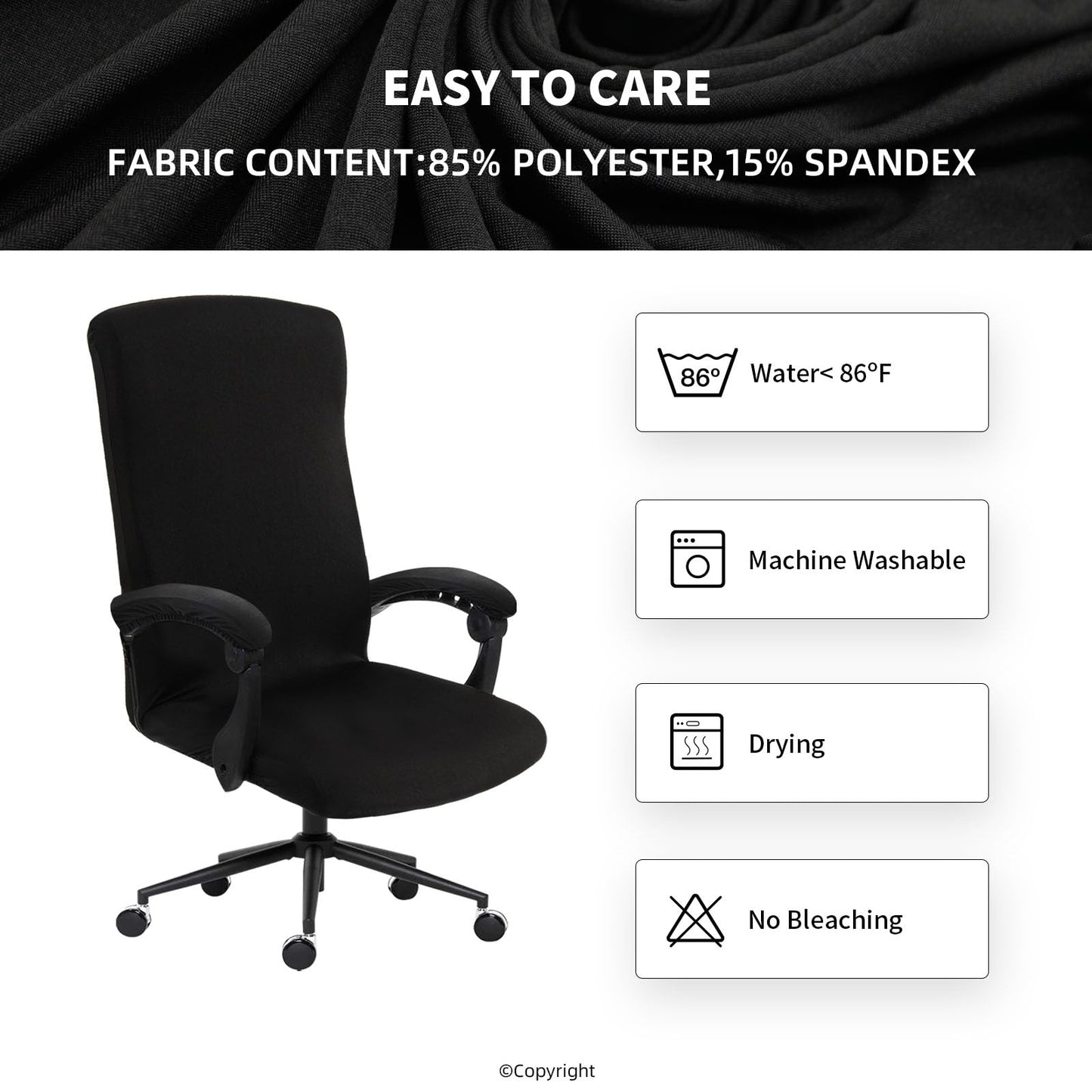 Stretch Computer Office Chair Cover with Armrest Covers Durable Zipper Universal Washable Removable Spandex Rotating Boss Chair Slipcovers Anti-dust Soft Desk Chair Seat Protector, Dark Gray