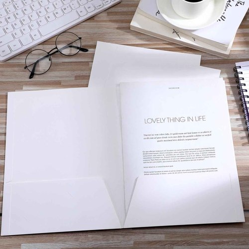 Seajan 100 Pack Folder with 2 Pocket Glossy Laminated Letter Size Paper Folder with Pocket Bulk Paper Portfolios for School, Teacher, College, Office (White)