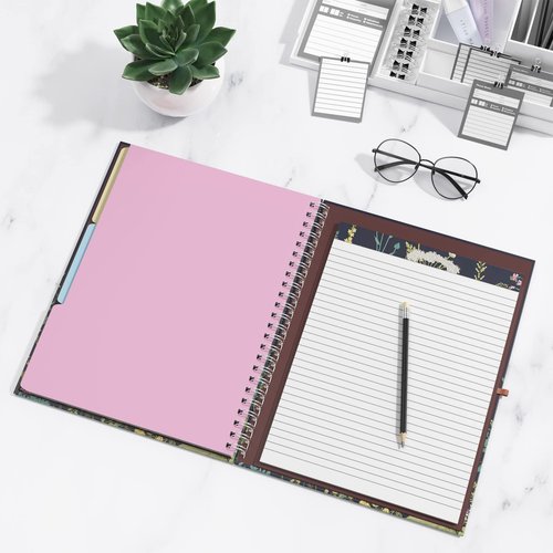 Rimilak Spiral Clipboard Folio with Refillable Lined Notepad, 14.5 x 9.8 in, Hardcover Cover with 5 Interior Pockets, Elastic Band and Pen Loop Series. Cute Stylish Clipfolio, Daisy Flower