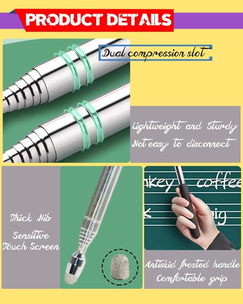 Oythiem Teacher Pointer Stick for Classroom Presentations - Telescopic Classroom Whiteboard Pointer for Teachers with A Lanyard & Touch screen nano head, Stainless steel hand pointer Extends to 39.4''