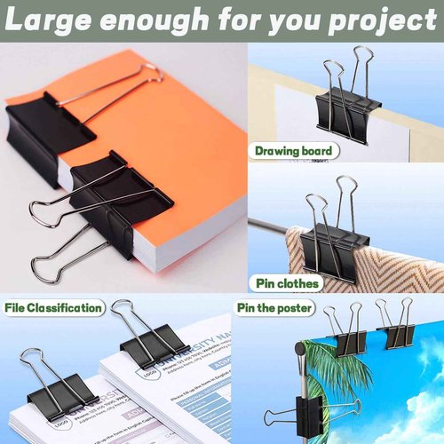 3 Inch Jumbo Binder Clips(24 Pack), Extra Large Binder Clips Heavy Duty Paper Clamps for Office and Home Supplies, Black