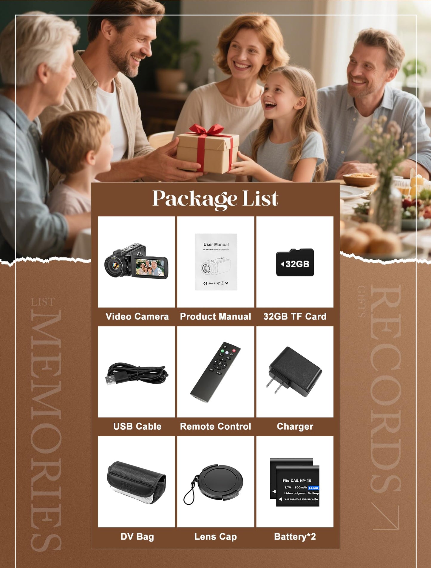 ZYDIIE 4K Video Camera Camcorder UHD 64MP Vlogging Camera for YouTube 18x Digital Zoom 3" 270° Rotation IPS Touchscreen Video Camcorder with Night Vision, Remote Control, 32GB Card, 2 Batteries