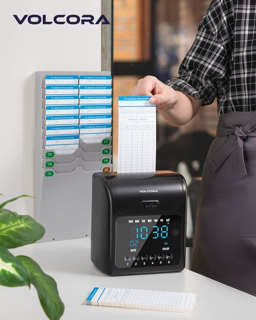 Volcora 100 Pack Time Cards for Employees 2 Sided 7.4 x 3.4" Sprint for Volcora Time Clock, Timecards Monthly for Time Recorder, Overtime and Total Hours Included