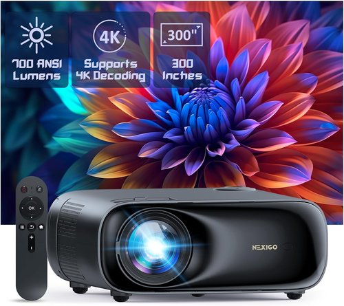 NexiGo PJ40 Projector - WiFi & Bluetooth, Native 1080P, 4K Supported, Ideal for Outdoor Movies & Home Theater