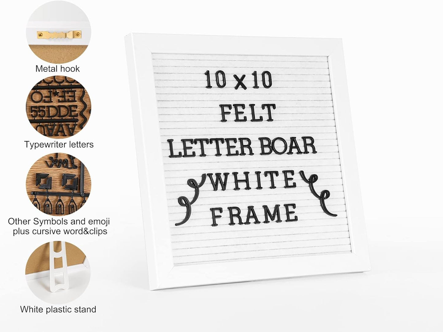 Skiennix Letter Board Sign - 10x10 White Frame Felt Board for Baby Announcements with Typewriter Letters & Stand