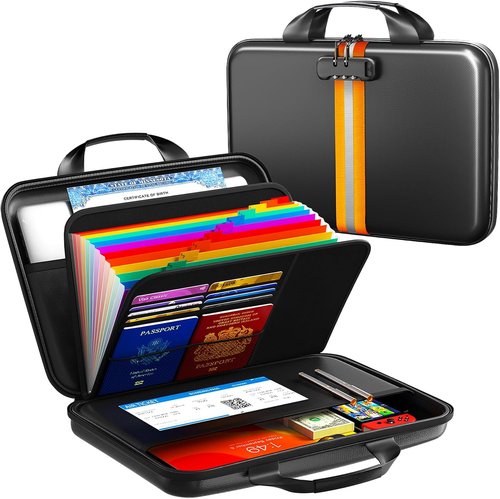 Fireproof Accordion File Organizer - Hard-Shell Document Box with 13 Pockets for Safe Storage