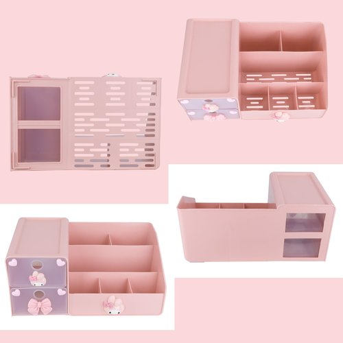 Roffatide Cartoon Desktop Desk Office Supplies Container Anime Pen Holder for Desk Cute Pencil Cup Pot Makeup Brush Holder High-Capacity Box Pink