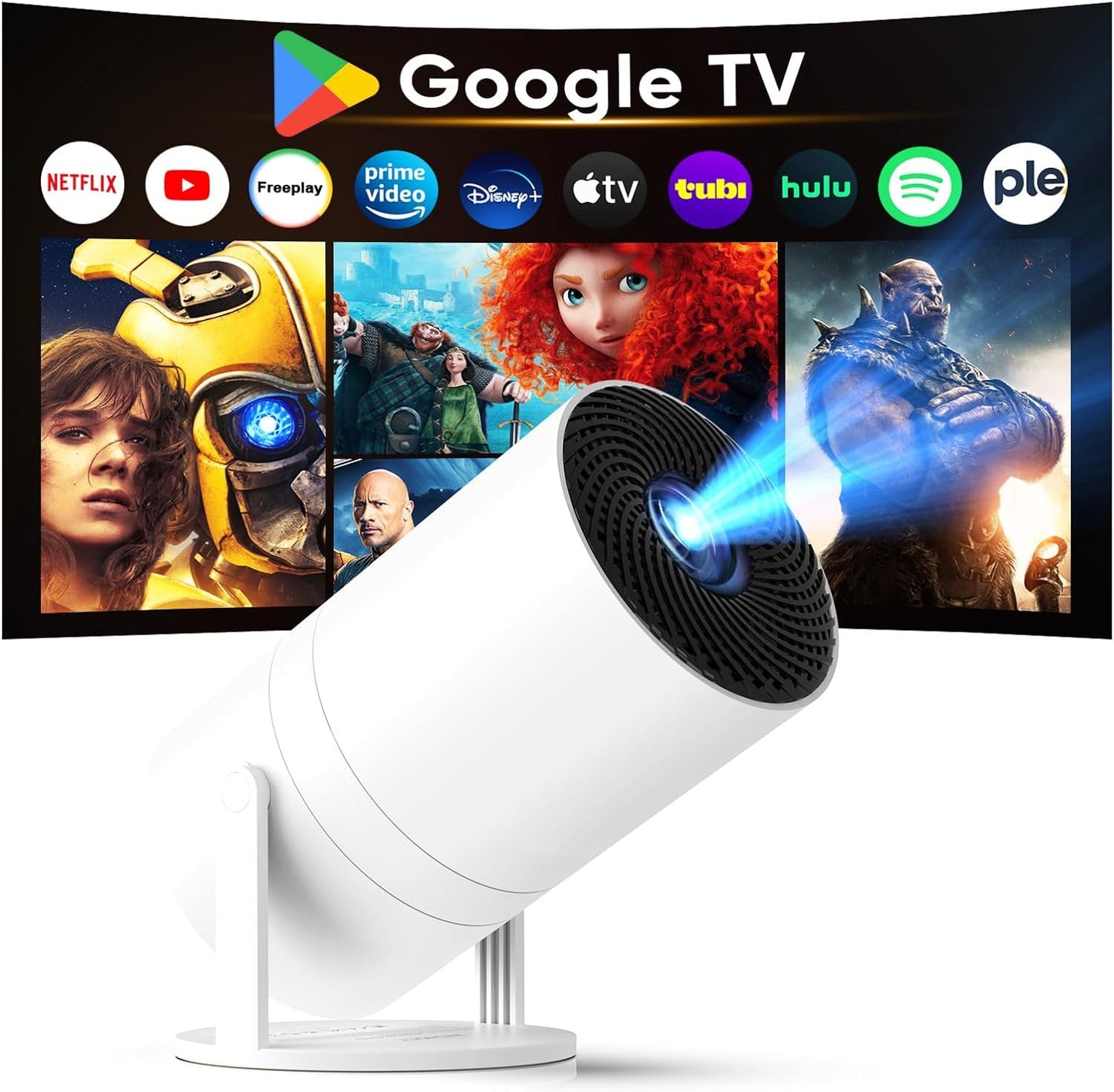 WISHOLY Mini Projector - 4K Portable Movie Projector with WiFi, Bluetooth & Built-in Streaming Apps | 180° Rotatable for Home Theater & Outdoor Use