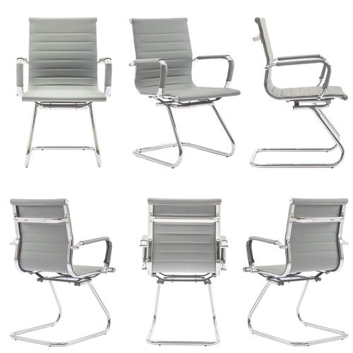 Wahson Office Guest Chairs No Wheels & Reception Chairs, Leather Waiting Room Chair Mid Back Conference Chairs with Sled Base for Meeting/Lobby/Restroom, Grey (10 Pack)