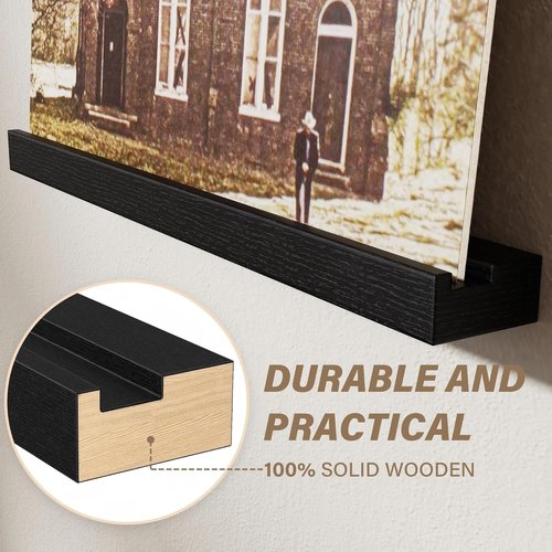 Emfogo Vinyl Record Shelf - 12-Inch Wall-Mounted Album Holder | 8-Pack Black Wood Display for Living Room