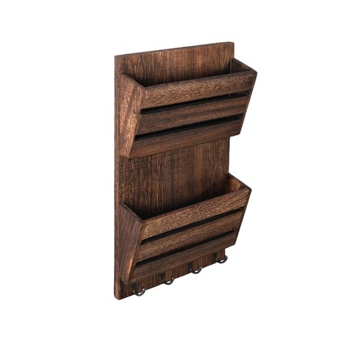 MOOACE Mail Organizer Wall Mount with Key Hooks, 2-Slot Wood Mail and Key Holder, Wall File Organizer Office Letter Folder Accessories Organizer Home Farmhouse Decor