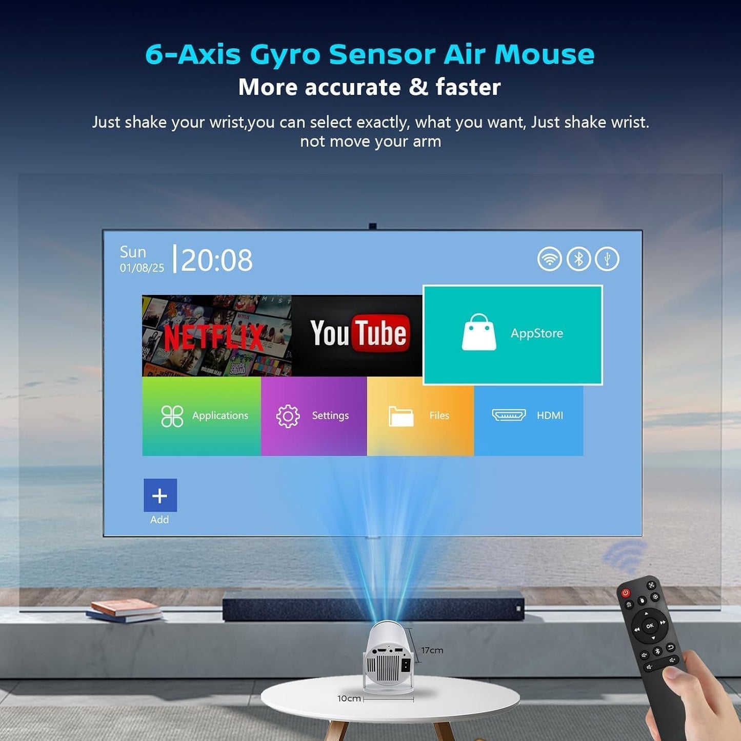 Skiennix Mini Projector - 4K Smart Portable Projector with WiFi 6 & Bluetooth 5.3 | Auto Keystone, 180° Rotatable