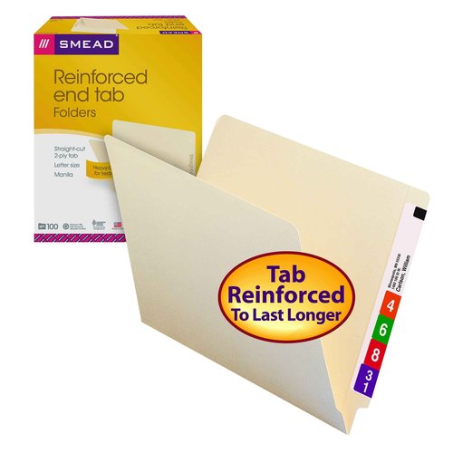 Smead Reinforced Straight-Cut Tab, 1-3/4" Expansion, Letter Size, Manila, Multi-Purpose File Folder - 25 per Box