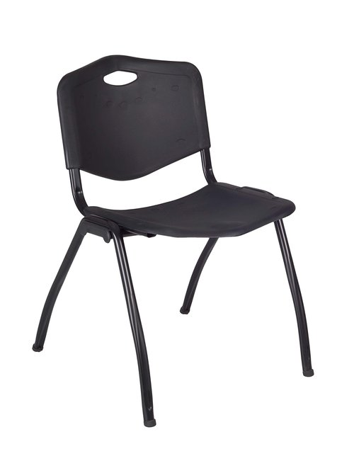 Regency Kobe 48-Inch Round Breakroom Table, Grey, and 4 M Stack Chairs, Black
