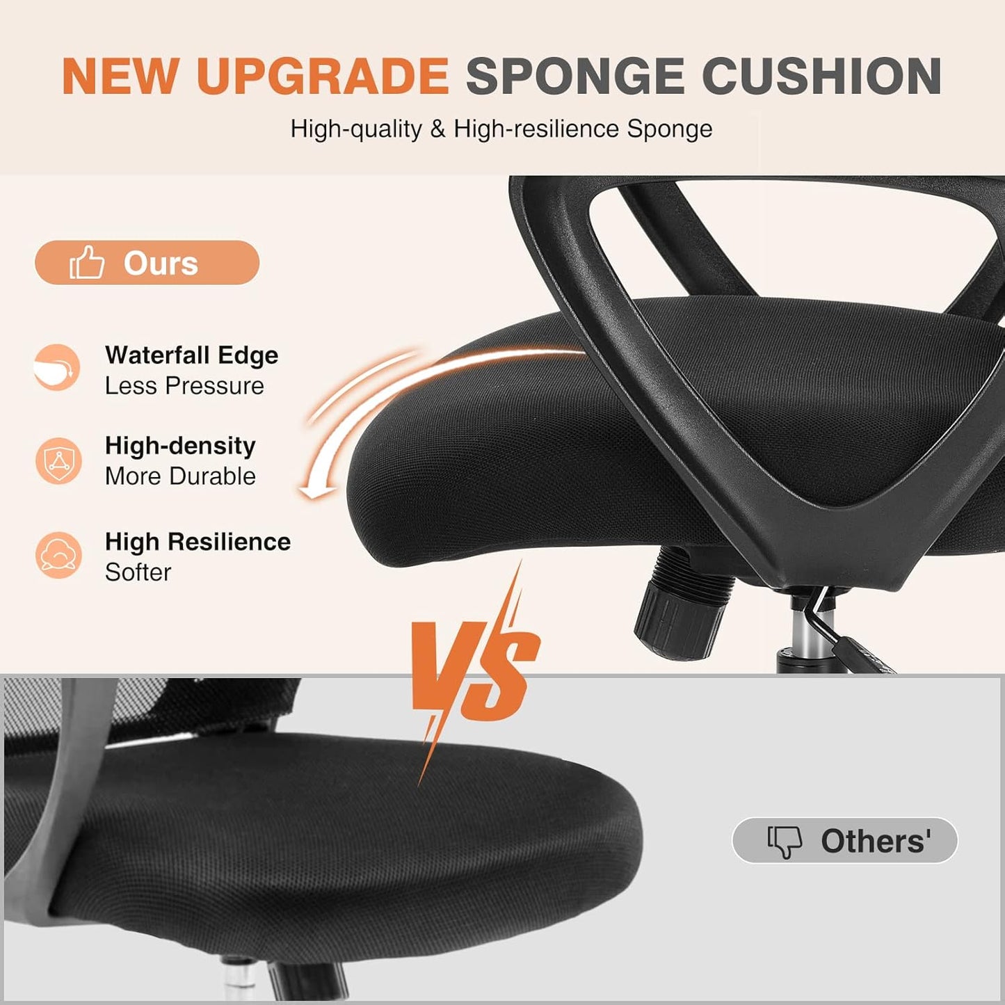 Sweetcrispy Ergonomic Mid-Back Mesh Office Chair - Lumbar Support & Comfortable Armrests | Ideal for Home & Study