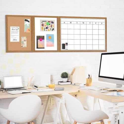 3 Pcs Rustic Weekly Planner Dry Erase Board Kit, 1 Dry Erase Calendar, 1 Linen Board, 1 Whiteboard, Wood Frame Wall Mounted Whiteboard Combo for Office, Home, School (5 Thumbtacks 3 Markers 1 Eraser)