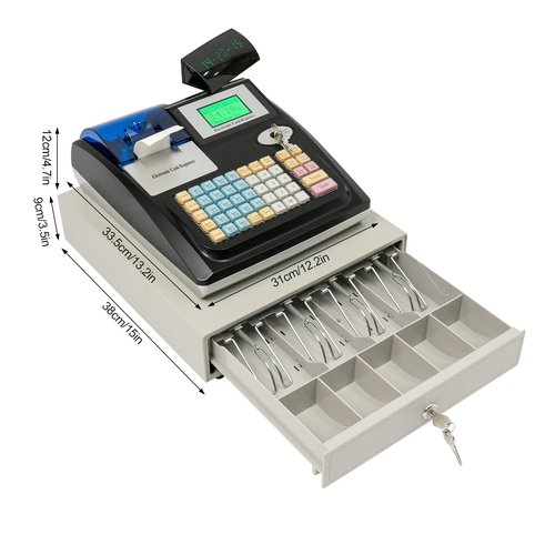 Stainless Steel 48-Key Electronic Cash Register, 48 Keys LED Display Commercial Cash Register, High Capacity Portable Cash Management System for Restaurants, Supermarkets, Small Businesses
