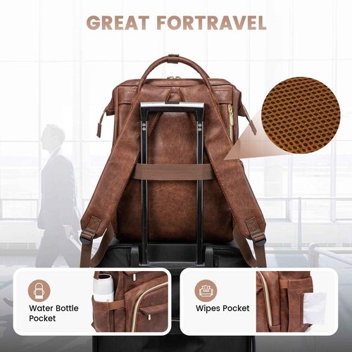 LOVEVOOK Leather Laptop Backpack for Women 17 inch, Travel Backpack Purse, Professional College Business Work Bag with USB Port, Red Brown