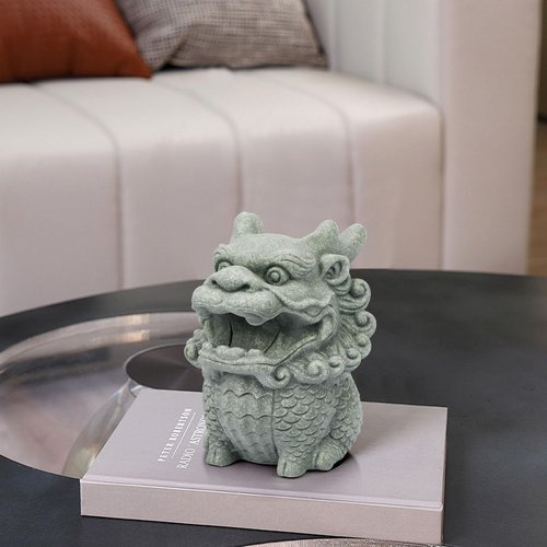 BEIZHAN Cute Pen Holder for Deask, Dragon Stone Pen Stand, Chinese Feng Shui Desk Organizer, Animal Figure for Office/Study Display Decoration
