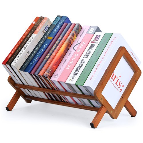 Bamboo Desktop Bookshelf, Retro Desk Bookshelf Organizer, Tabletop Bookshelves, Large Magazine Holder Racks for Home Office, Tilting Bookcase for Magazines Books Files Letters Files CDs Display, Brown
