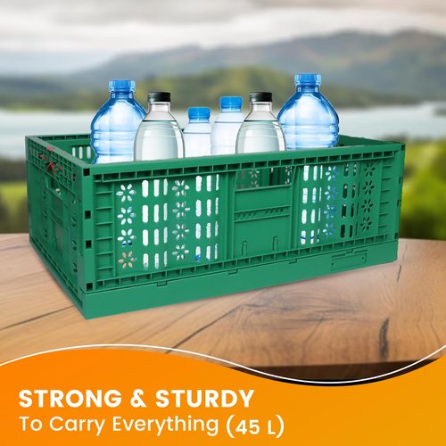 TEJAL 23.63 x 15.74 x 8.85 Collapsible Storage Bin-Green (1PK- 45 Ltr.) Foldable Plastic Solid Stackable Wall Baskets/Box- Organizer, Moving, Utility
