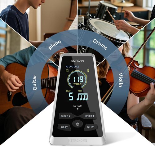 Digital Metronome for Piano,Guitar,Violin,Drums,Ukulele Practice,Rhythm,Beat Speed Adjustable, Rechargeable, LCD Display,Electronic Metronome with Volume Knob (Black)