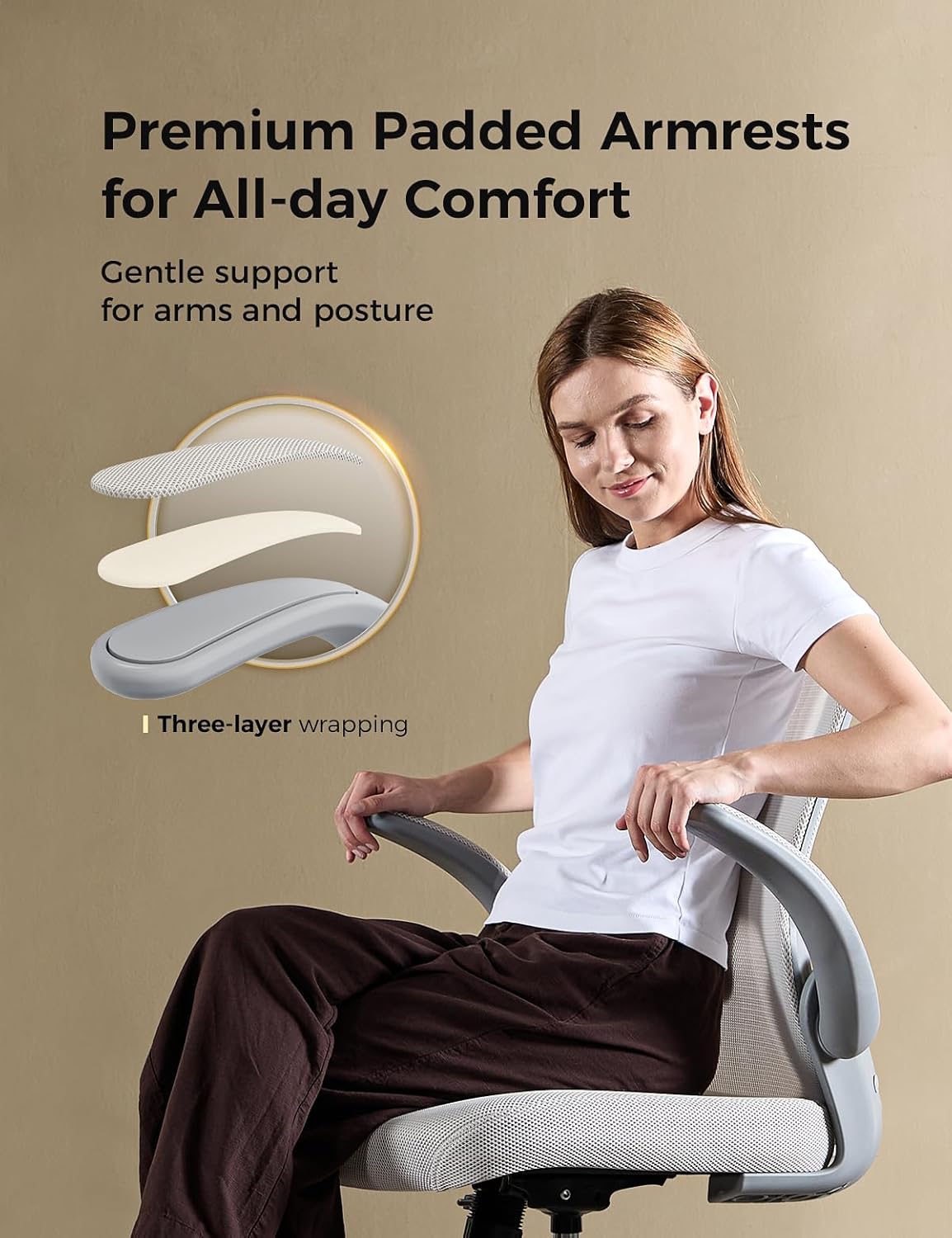 Skiennix Ergonomic Office Chair - Mesh Design with Adjustable Height, Flip-Up Armrests & Lumbar Support | Gray