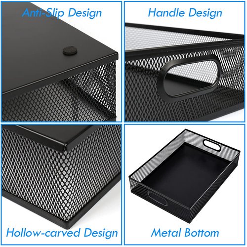 EsOfficce Desk Drawer Organizer, A4 Large Metal Mesh Desk Rrganizer Tray, Versatile Storage Box Set for Office Home Supplies,13 x 9 inches