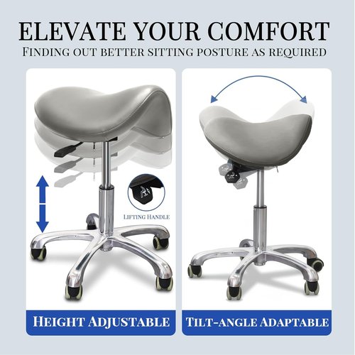 Viviange Conforms to ergonomics, with a Saddle Stool That can be Tilted and a Rotating Stool with Hydraulic Lifting Height Adjustment, Suitable for Office, Gray