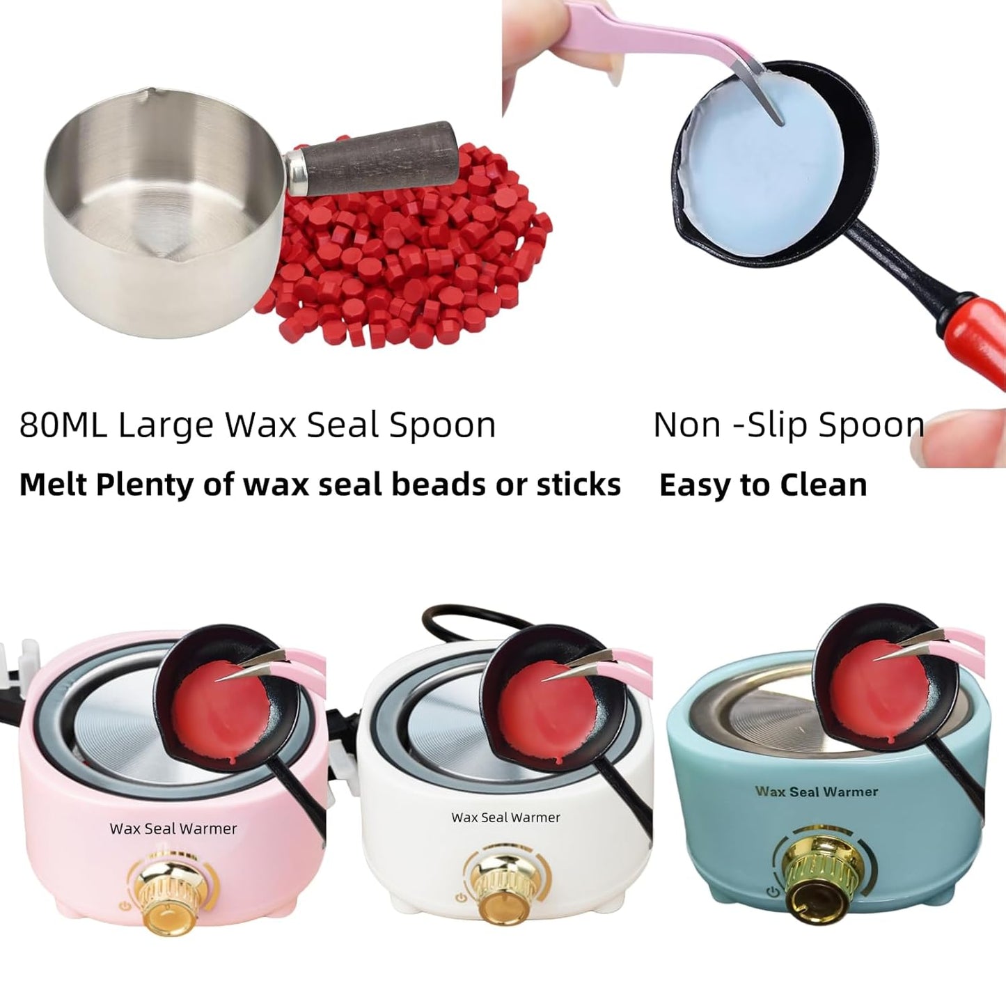 Skiennix Electric Wax Seal Warmer Kit - Includes 80ml Spoon & Non-Slip Spoon | Ideal for Melting Wax Seals (Blue)