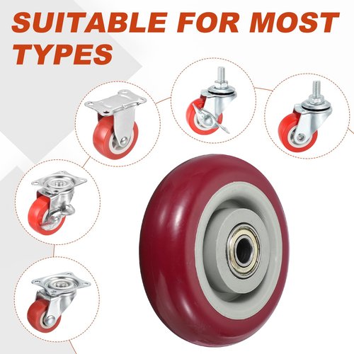 MECCANIXITY 4 Inch Push Cart Wheels Replacement Nylon Rolling Casters Wheel with 3/8" Bore Each Loading Capacity 220 lbs for Furniture Platform Trucks Shopping Cart Shelf, Red Pack of 4