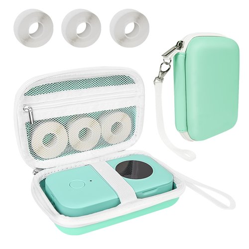 Teyomi Case Compatible with NELKO P21, for NIIMBOT D110, for JADENS D110 Label Maker with 3 Roll Label Tape(Label Paper 1/2" x 1 1/2" (12mm X 40mm))-Hard Shell Storage Bag-Green