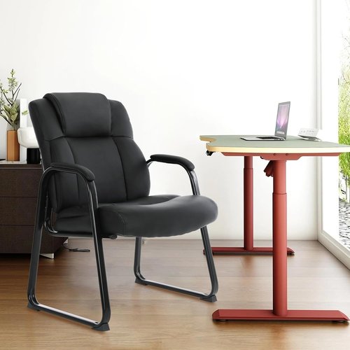 CLATINA Big & Tall Office Chair - 500lbs Capacity Leather Reception Chair | Wide Seat, No Wheels, Black