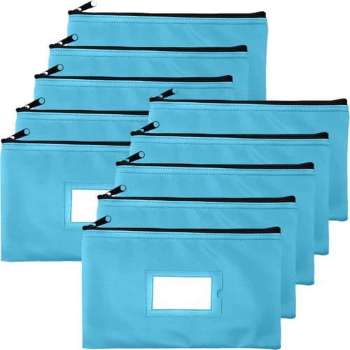 Money Bank Deposit Bag with Zipper | 11x6 inch | Light Blue | Durable Leatherette Money Cash Coin Check Wallet Pouch for Men & Women with Framed ID Window and Blank Card | by GIDABRAND (10)