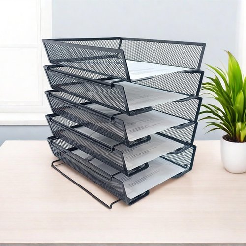 SREGGSIY 5 Tier Letter Tray Desk File Organizer,Metal Paper Organizer for Office Supplies,Black